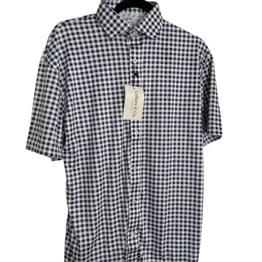 New  without tags Collars & Co Navy and White Check Polo Shirt in size medium